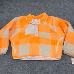 Free People FP Movement Sweater Womens Small Orange Hit The Slopes Fleece Snap